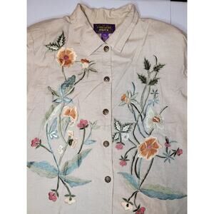 Tapestry Patch Women’s XXL Tan Floral Vintage Jacket Blazer Shoulder Pads Boho